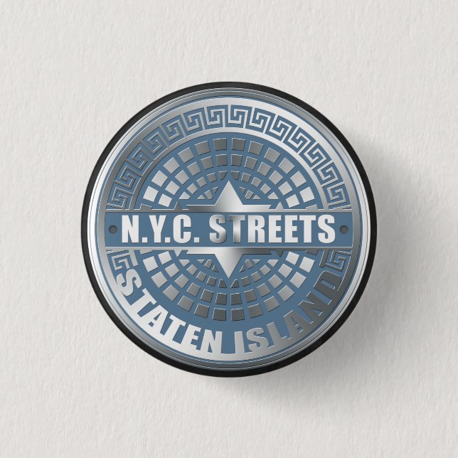 Manhole Staten Island Blue 1 Inch Round Button (Front)