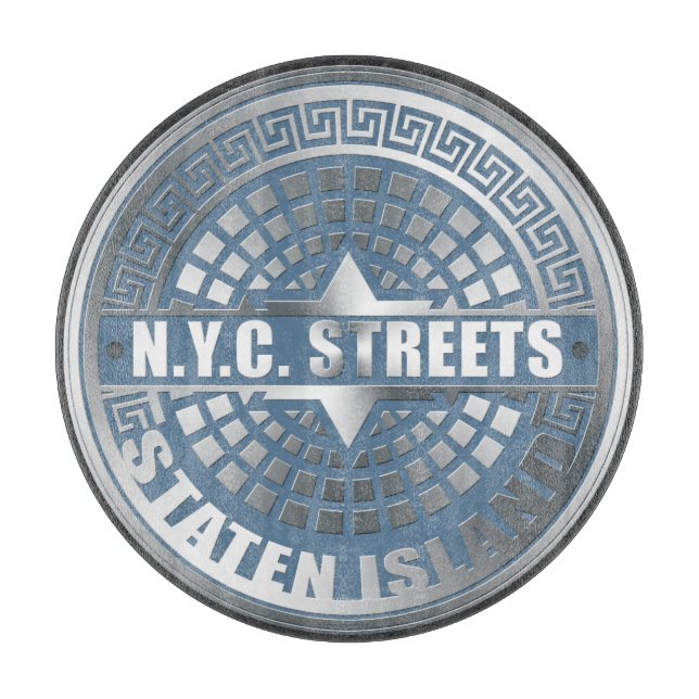 Manhole Staten Island Blue Cutting Board (Front)