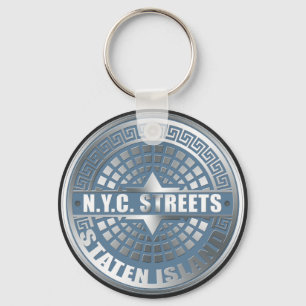 Manhole Staten Island Blue Keychain