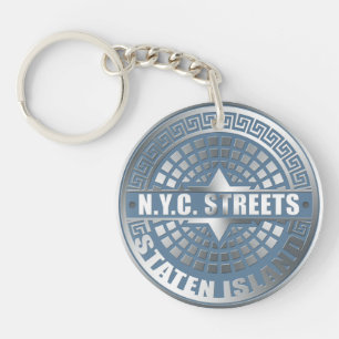 Manhole Staten Island Blue Keychain