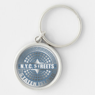 Manhole Staten Island Blue Keychain