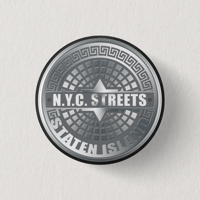 Manhole Staten Island Grey 1 Inch Round Button (Front)