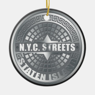 Manhole Staten Island Grey Ceramic Ornament