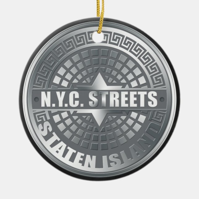 Manhole Staten Island Grey Ceramic Ornament (Front)