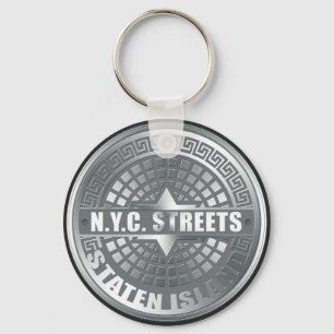 Manhole Staten Island Grey Keychain