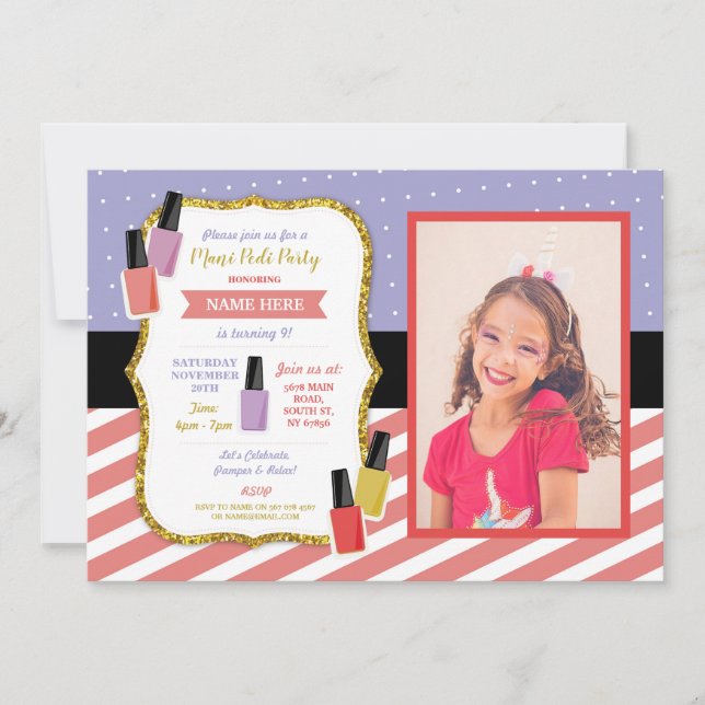 Mani Pedi Beauty Spa Birthday Party Pamper Photo Invitation (Front)