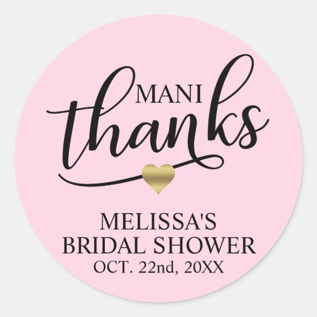 Mani Thanks Bridal Baby Shower Pink Nail Polish Classic Round Sticker (Front)