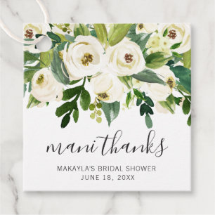 Mani Thanks Elegant White Floral Bridal Shower Favour Tags