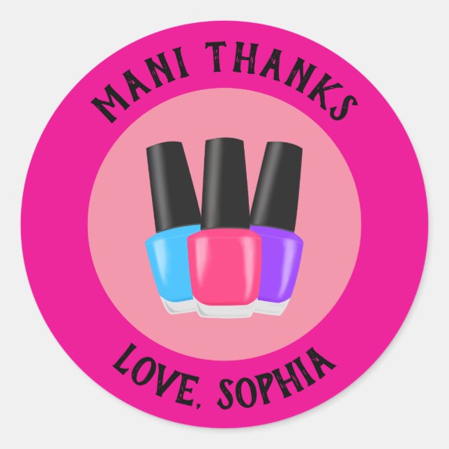 Mani Thanks Spa Party Thank You Stickers (Front)
