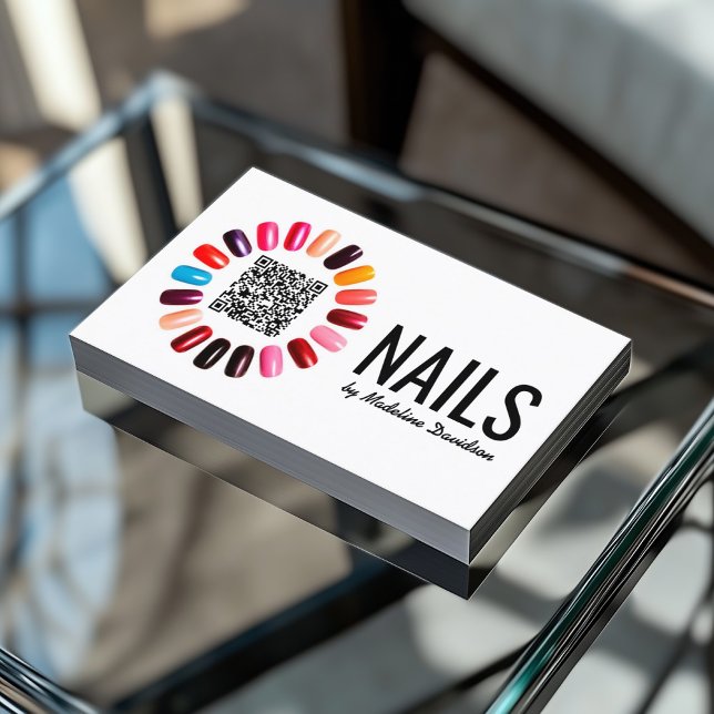 Manicure Nail Polish Scannable QR Code Basic White Business Card (Perfect for business)