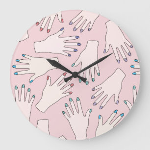 Manicured Hands Nail Studio Pink Pastel Pattern Large Clock