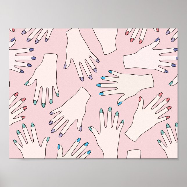 Manicured Hands Nail Studio Pink Pastel Pattern Poster (Front)