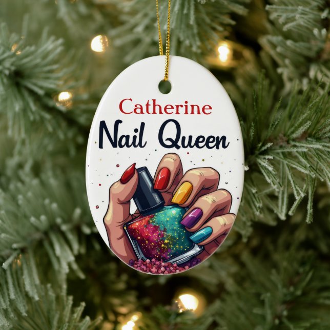 Manicurist Nail Artist Personalized Nail Queen  Ceramic Ornament (Tree)