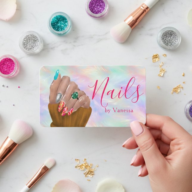 Manicurist Nail Artist Studio Chic Iridescent Opal Business Card (Creator Uploaded)