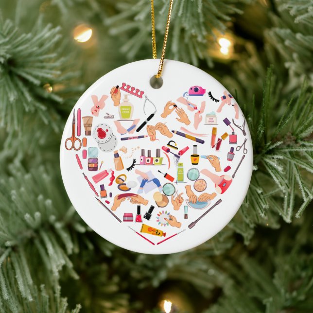 Manicurist Nail Technician Tool Heart Ceramic Ornament (Tree)