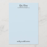 Manicurist Pedicurist Letterhead Invitation<br><div class="desc">Manicurist Pedicurist letterhead stationery business branding and marketing material. Pal blue background with a modern script typeface and sans serif type with a simple modern style.</div>