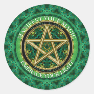 Manifest Your Magic Golden Pentacle Nature Green Classic Round Sticker