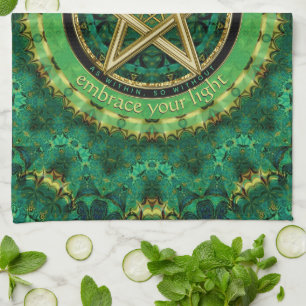 Manifest Your Magic Golden Pentacle Nature Green Kitchen Towel