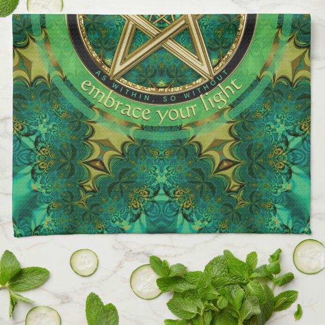 Manifest Your Magic Golden Pentacle Sun Star Kitchen Towel (Folded)