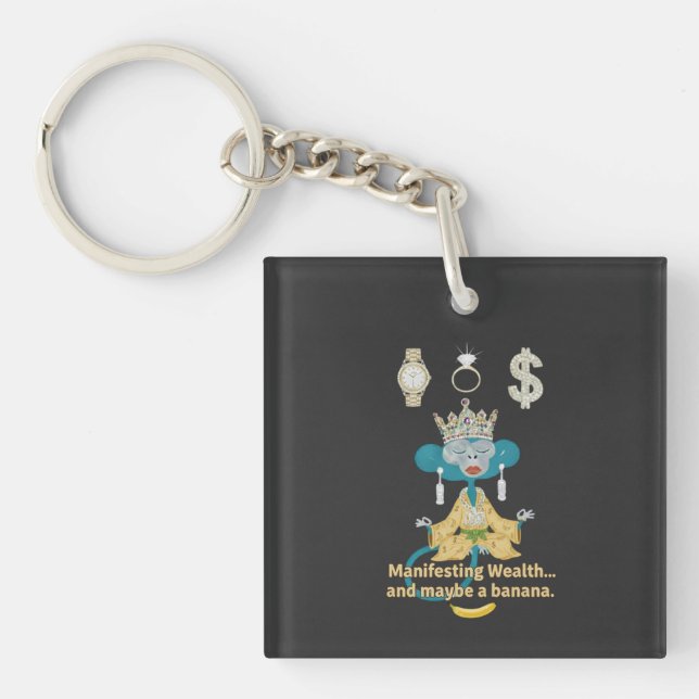 Manifesting Wealth Monkey zen art  Keychain (Front)