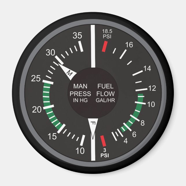 Manifold Pressure and Fuel Flow Airplane Dashboard Magnet (Front)