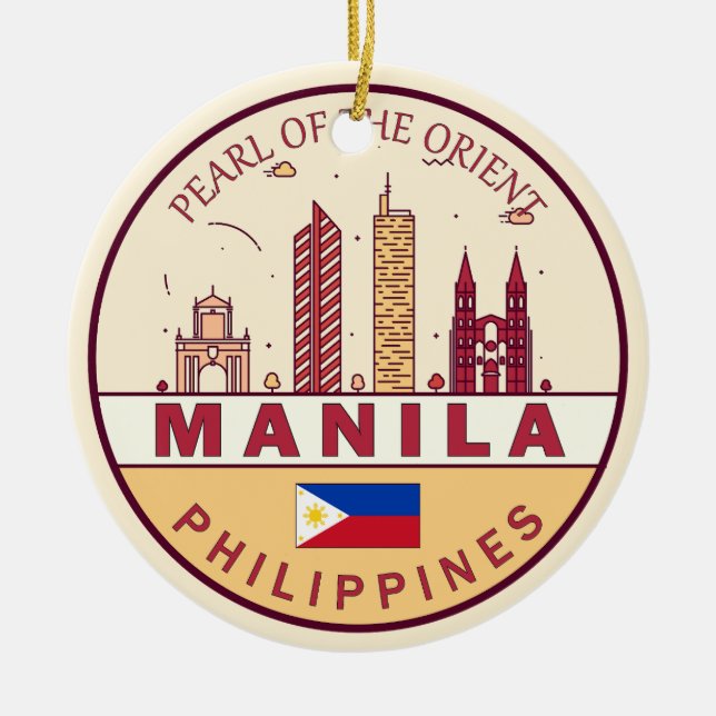 Manila Philippines City Skyline Emblem Ceramic Ornament (Front)
