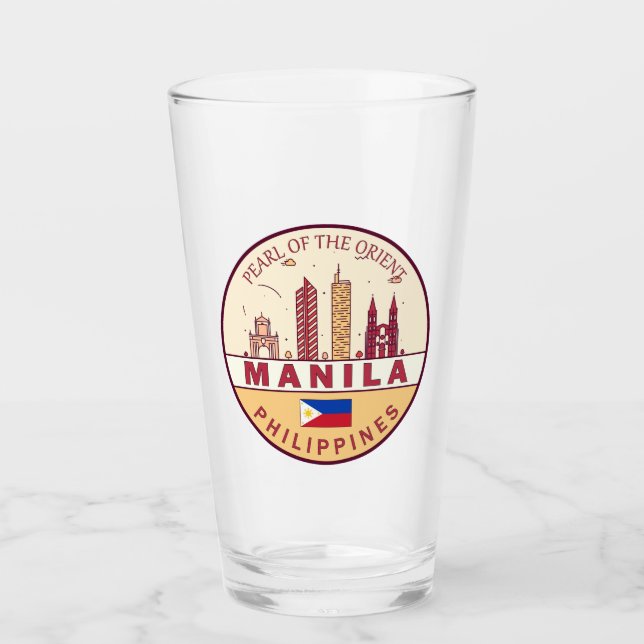 Manila Philippines City Skyline Emblem Glass (Front)