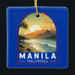 Manila Philippines Travel Art Vintage Ceramic Ornament<br><div class="desc">Manila retro vector travel design. Manila,  the capital of the Philippines,  is a densely populated bayside city on the island of Luzon,  which mixes Spanish colonial architecture with modern skyscrapers.</div>
