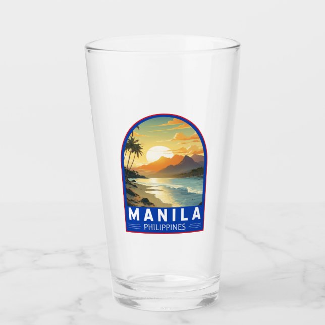 Manila Philippines Travel Art Vintage Glass (Front)