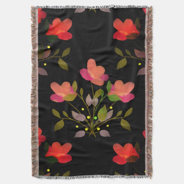 Manila Shawl Style Floral Throw Blanket (Front Vertical)