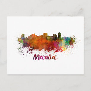 Manila skyline in watercolor postcard