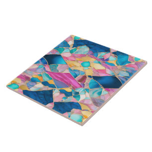 “Manilva” Blue Pink Sand Fractured Waves Tile