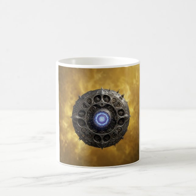 Manipulated Julia Fractal On Gold Background Coffee Mug (Center)