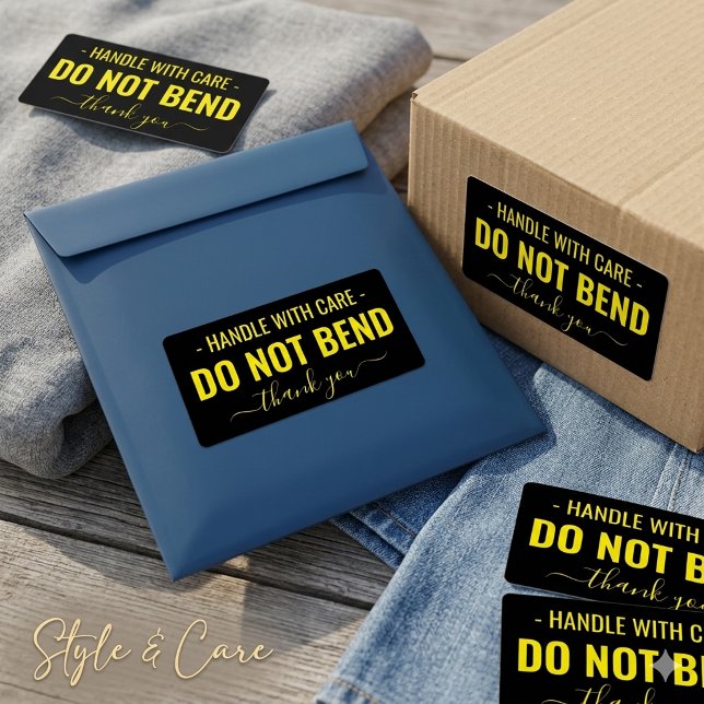 Manipuler avec soin - Ne pas plier Noir Jaune (Handle with Care - Do Not Bend Black Yellow Label)