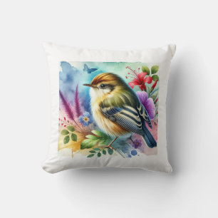 Manipur Fulvetta 060824AREF117 - Watercolor Throw Pillow
