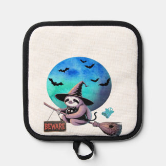 Manique Beware Cute Witch Sloth Flying on Broom Halloween 
