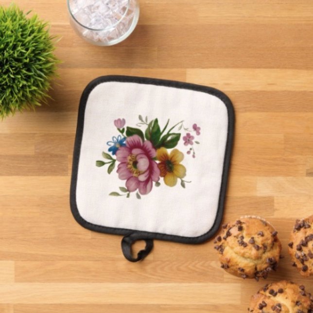Manique Bouquet floral de tasse à thé  (Pot Holder Full rubber protection cover no slip silicon hanging loop. )