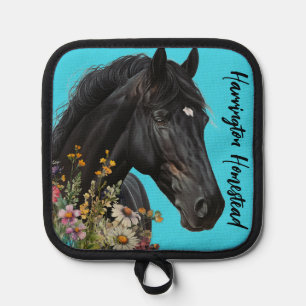 Manique Cheval noir et Fleur sauvage Personnalisé