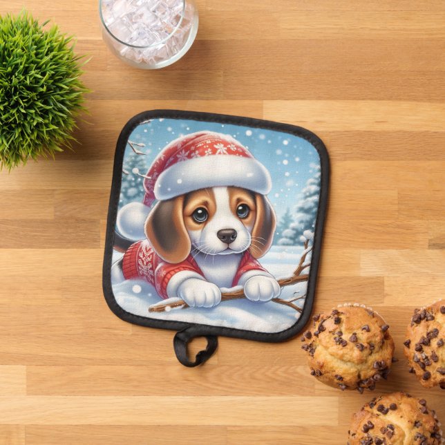 Manique Chiot beagle en tenue de Noël Profitant de la neig (De haut en bas)