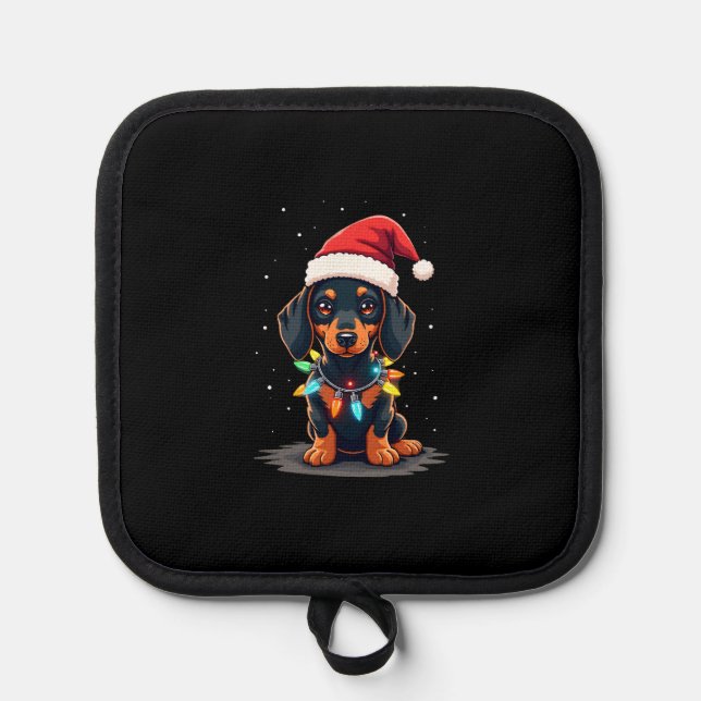 Manique Dachshund Christmas Lights Santa Hat Xmas Dog Love (Recto)