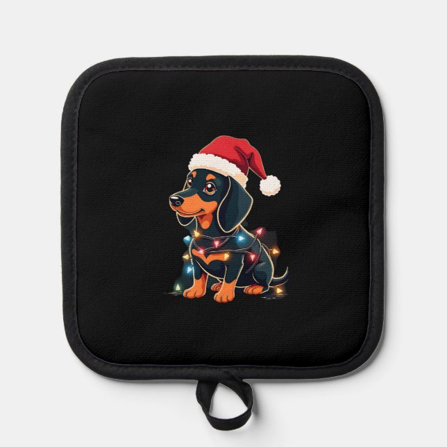 Manique Dachshund Christmas Lights Santa Hat Xmas Dog Love (Recto)