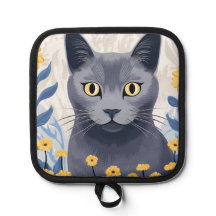 Fleurs Jaunes Chat Bleu Russe