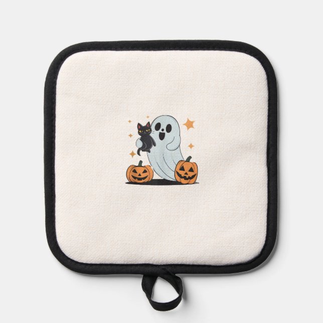 Manique Funny Ghost Holding A Black Cat Lazy Halloween Spo (Recto)