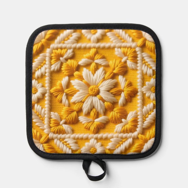 Manique Gold and  White Needlework Look Pot Holder (Recto)