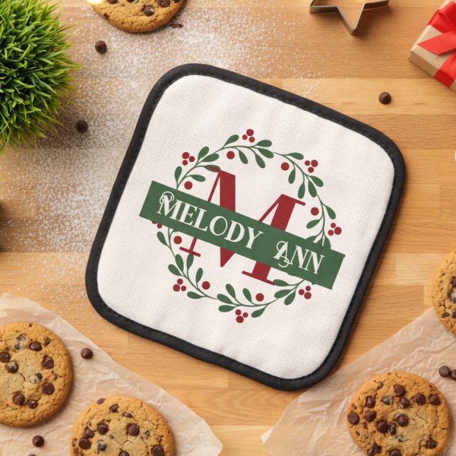 Manique Monogramme Festif (Personalized Monogram Christmas Holiday oven mitt)