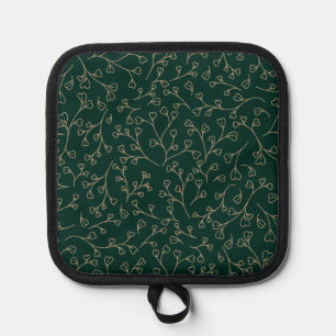 Manique Motif de vigne botanique vert émeraude et or foncé