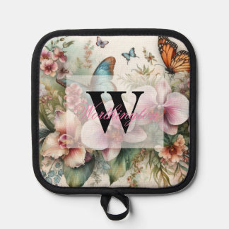 Manique Nom du monogramme Fleurs tropicales Aquarelle feui