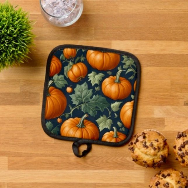 Manique Patch de citrouille feuillu (Pot Holder Full rubber protection cover no slip silicon hanging loop. 
)