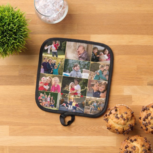 Manique Personnalisé 12 Famille Photo Collage Or Monogramm (De haut en bas)