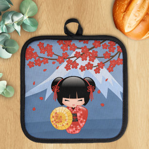 Manique Poupée rouge Sakura Kokeshi - mignonne Geisha Girl